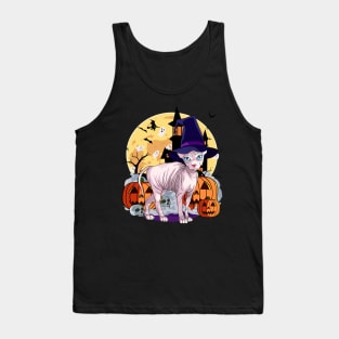 Sphynx Cat Funny Halloween Witch Pumpkin Tank Top